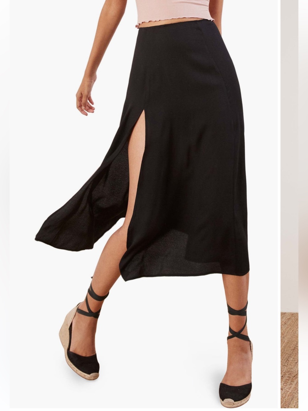 Reformation Black side slit Maxi Skirt 10